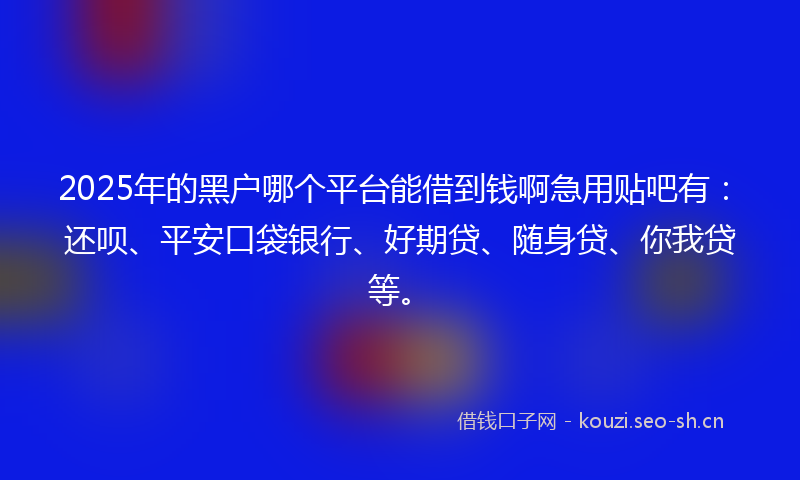 2025年的黑户哪个平台能借到钱啊急用贴吧有：还呗、平安口袋银行、好期贷、随身贷、你我贷等。