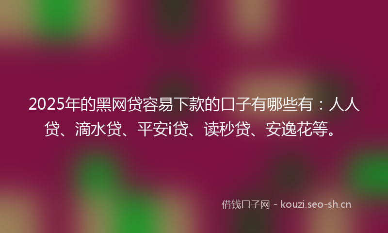 2025年的黑网贷容易下款的口子有哪些有：人人贷、滴水贷、平安i贷、读秒贷、安逸花等。