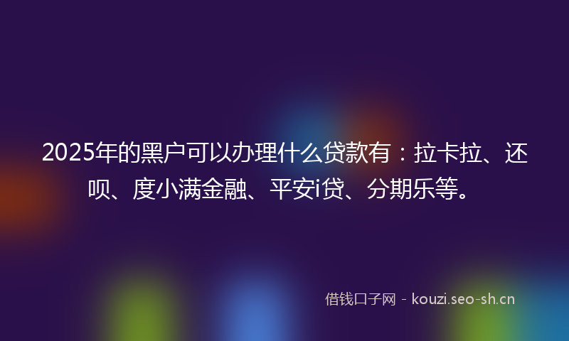 2025年的黑户可以办理什么贷款有：拉卡拉、还呗、度小满金融、平安i贷、分期乐等。
