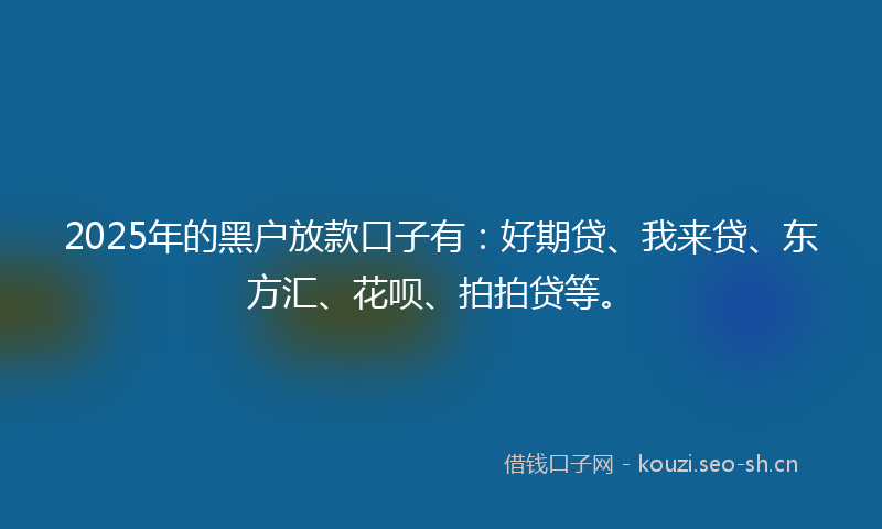 2025年的黑户放款口子有:好期贷、我来贷、东方汇、花呗、拍拍贷等。