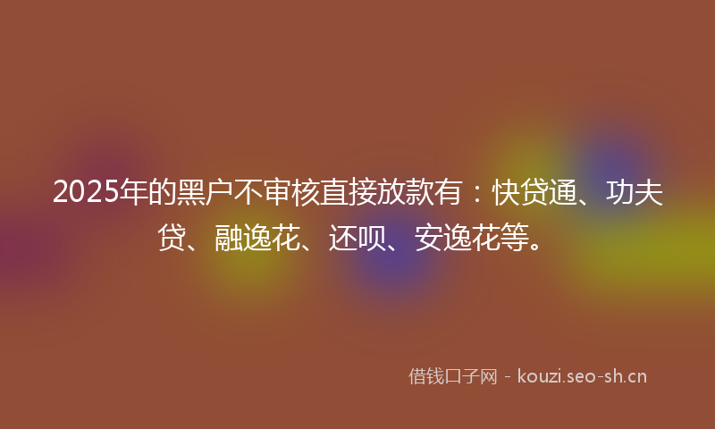 2025年的黑户不审核直接放款有：快贷通、功夫贷、融逸花、还呗、安逸花等。