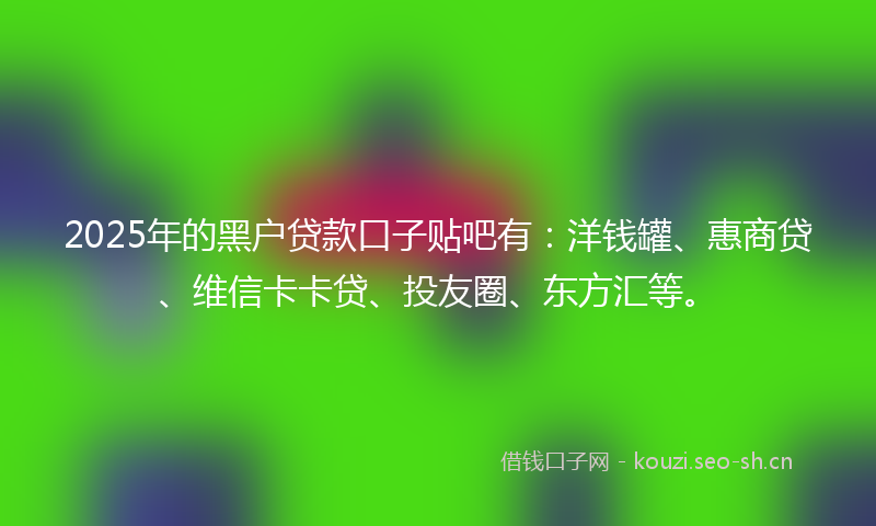 2025年的黑户贷款口子贴吧有：洋钱罐、惠商贷、维信卡卡贷、投友圈、东方汇等。