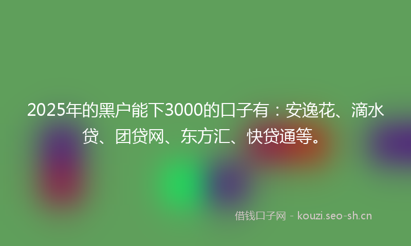 2025年的黑户能下3000的口子有：安逸花、滴水贷、团贷网、东方汇、快贷通等。