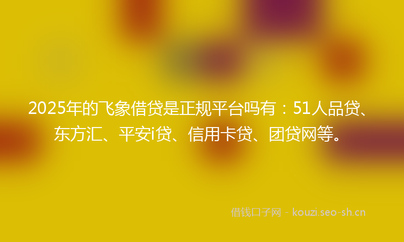 2025年的飞象借贷是正规平台吗有：51人品贷、东方汇、平安i贷、信用卡贷、团贷网等。