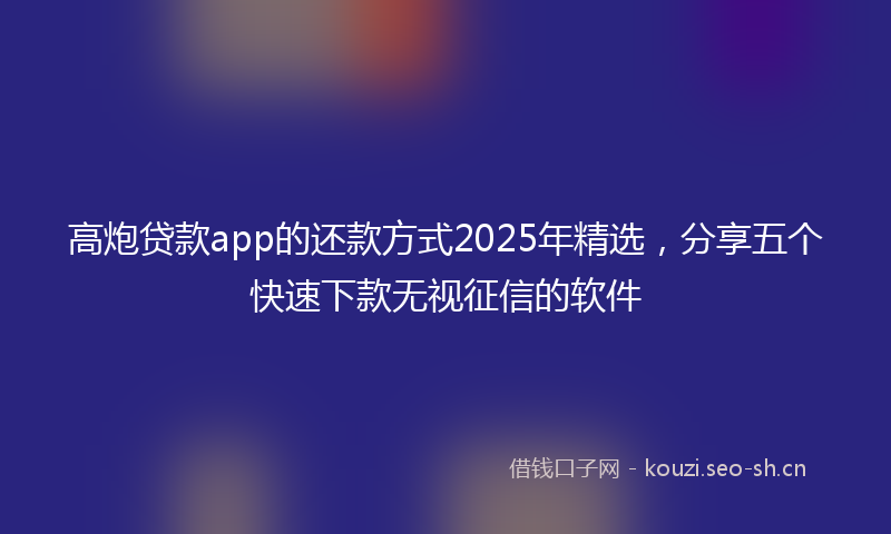高炮贷款app的还款方式2025年精选，分享五个快速下款无视征信的软件
