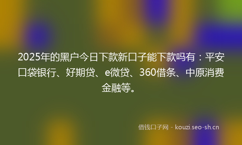 2025年的黑户今日下款新口子能下款吗有：平安口袋银行、好期贷、e微贷、360借条、中原消费金融等。