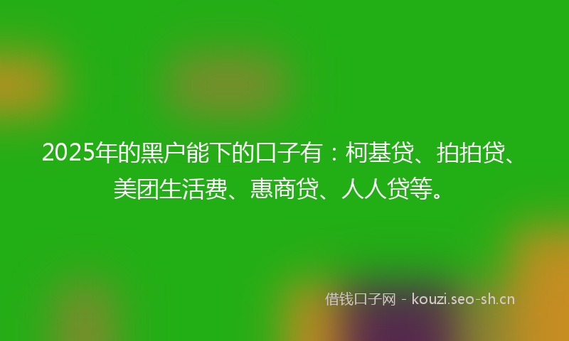 2025年的黑户能下的口子有：柯基贷、拍拍贷、美团生活费、惠商贷、人人贷等。