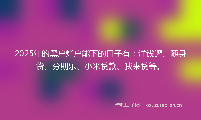 2025年的黑户烂户能下的口子有:洋钱罐、随身贷、分期乐、小米贷款、我来贷等。