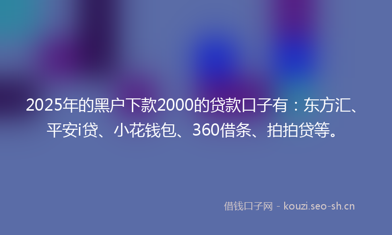 2025年的黑户下款2000的贷款口子有：东方汇、平安i贷、小花钱包、360借条、拍拍贷等。