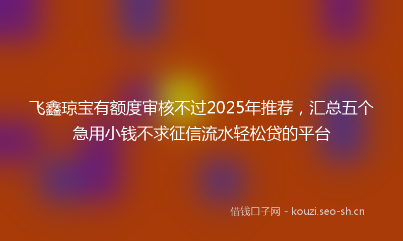 飞鑫琼宝有额度审核不过2025年推荐，汇总五个急用小钱不求征信流水轻松贷的平台