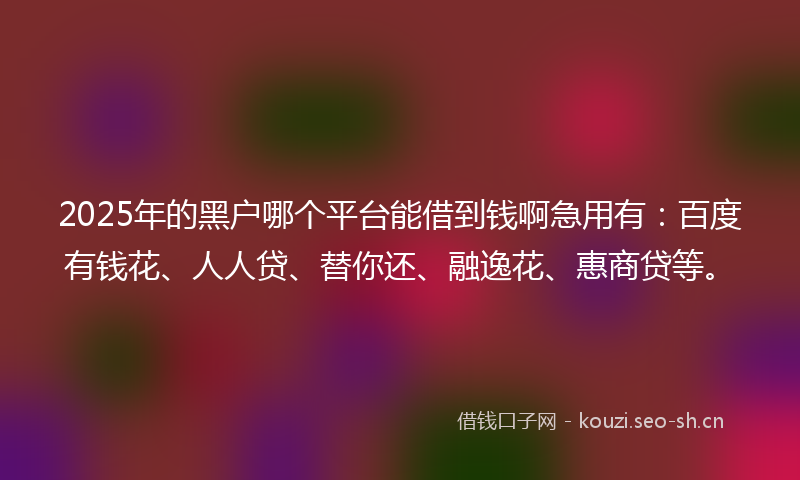2025年的黑户哪个平台能借到钱啊急用有:百度有钱花、人人贷、替你还、融逸花、惠商贷等。