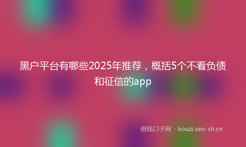 黑户平台有哪些2025年推荐，概括5个不看负债和征信的app