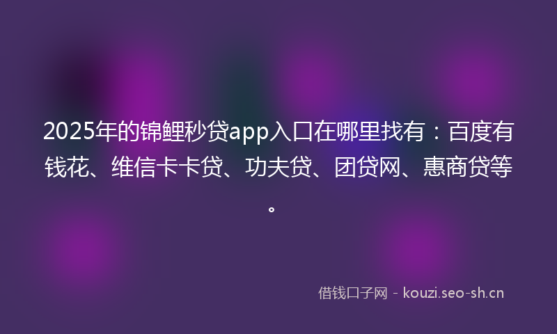 2025年的锦鲤秒贷app入口在哪里找有：百度有钱花、维信卡卡贷、功夫贷、团贷网、惠商贷等。