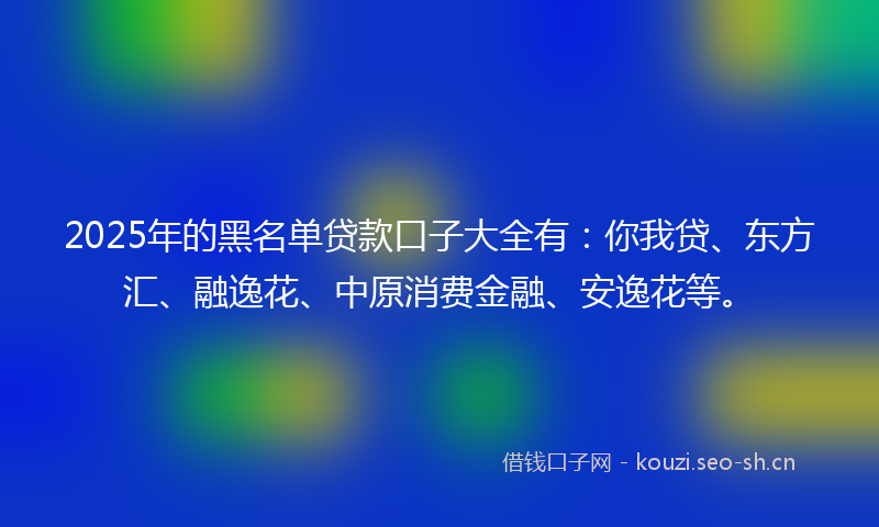 2025年的黑名单贷款口子大全有：你我贷、东方汇、融逸花、中原消费金融、安逸花等。