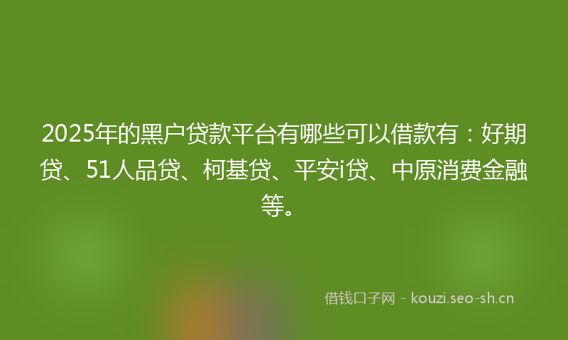 2025年的黑户贷款平台有哪些可以借款有:好期贷、51人品贷、柯基贷、平安i贷、中原消费金融等。