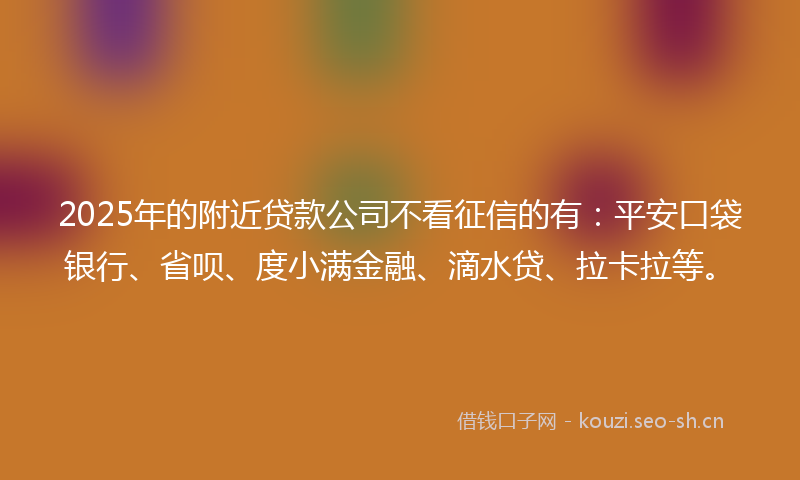 2025年的附近贷款公司不看征信的有：平安口袋银行、省呗、度小满金融、滴水贷、拉卡拉等。