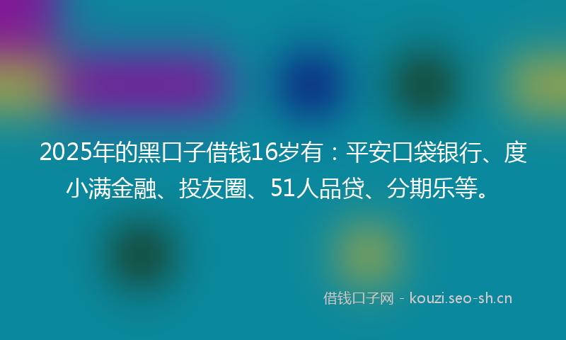 2025年的黑口子借钱16岁有：平安口袋银行、度小满金融、投友圈、51人品贷、分期乐等。