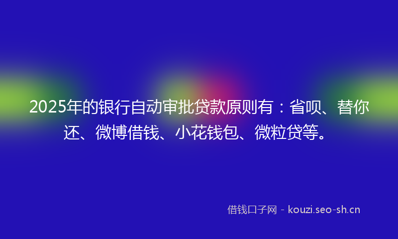 2025年的银行自动审批贷款原则有：省呗、替你还、微博借钱、小花钱包、微粒贷等。