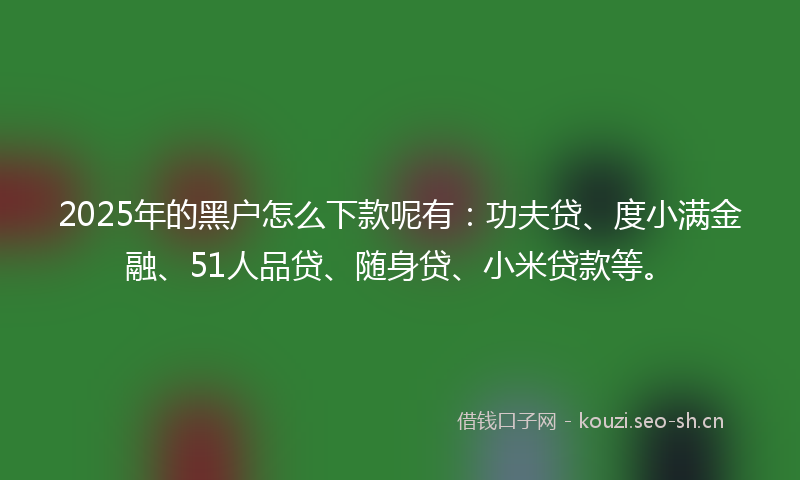2025年的黑户怎么下款呢有：功夫贷、度小满金融、51人品贷、随身贷、小米贷款等。