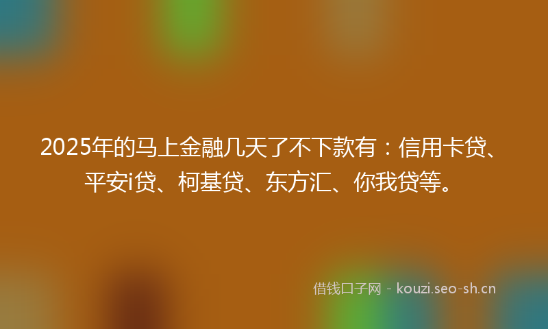 2025年的马上金融几天了不下款有：信用卡贷、平安i贷、柯基贷、东方汇、你我贷等。