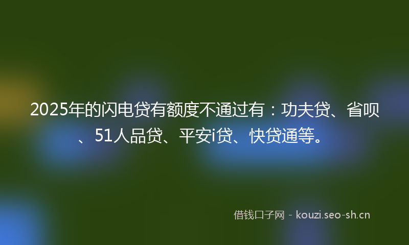 2025年的闪电贷有额度不通过有：功夫贷、省呗、51人品贷、平安i贷、快贷通等。