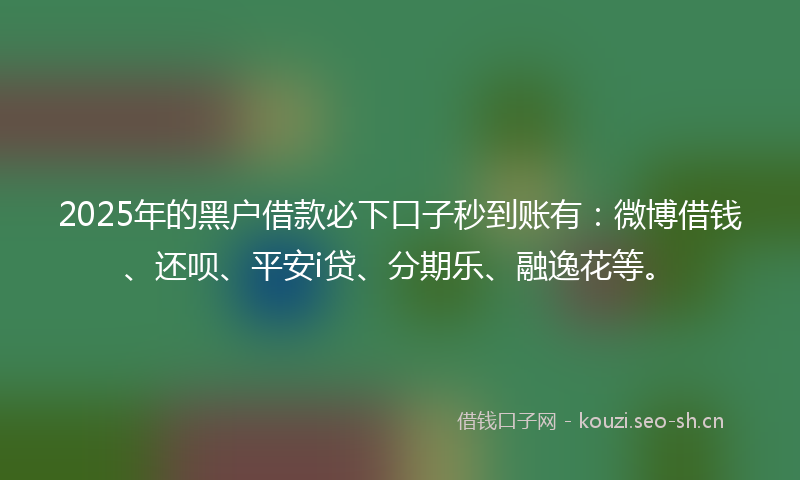 2025年的黑户借款必下口子秒到账有：微博借钱、还呗、平安i贷、分期乐、融逸花等。