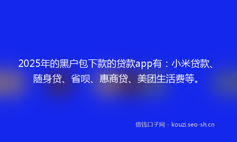 2025年的黑户包下款的贷款app有：小米贷款、随身贷、省呗、惠商贷、美团生活费等。