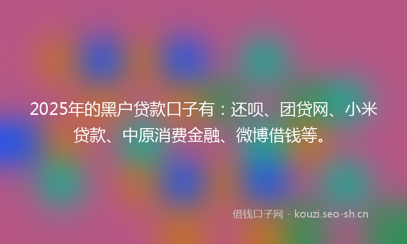 2025年的黑户贷款口子有：还呗、团贷网、小米贷款、中原消费金融、微博借钱等。