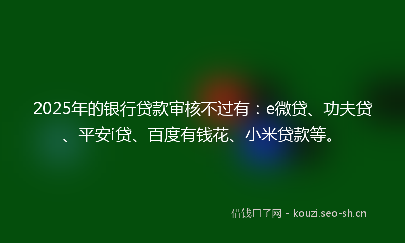 2025年的银行贷款审核不过有：e微贷、功夫贷、平安i贷、百度有钱花、小米贷款等。