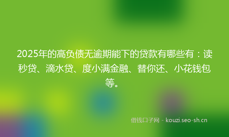 2025年的高负债无逾期能下的贷款有哪些有：读秒贷、滴水贷、度小满金融、替你还、小花钱包等。