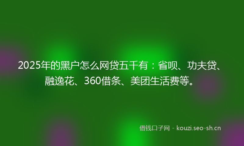 2025年的黑户怎么网贷五千有:省呗、功夫贷、融逸花、360借条、美团生活费等。