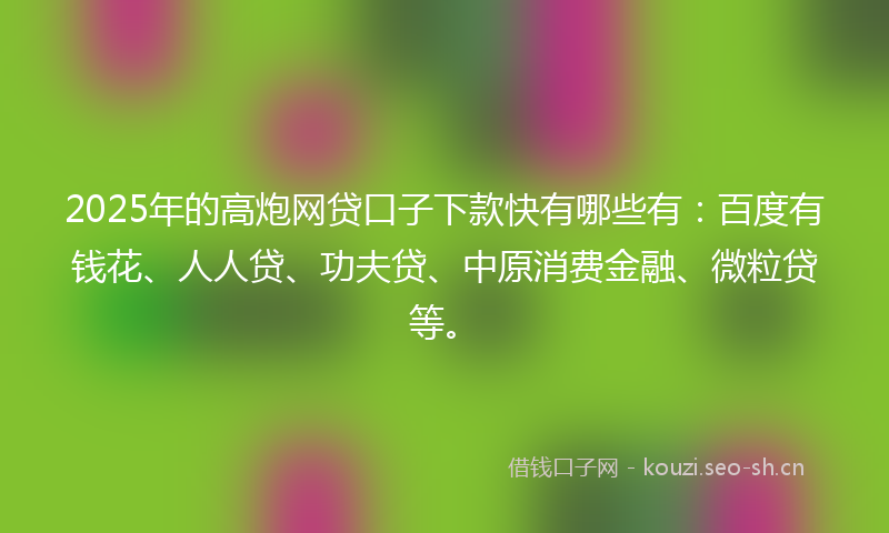2025年的高炮网贷口子下款快有哪些有：百度有钱花、人人贷、功夫贷、中原消费金融、微粒贷等。