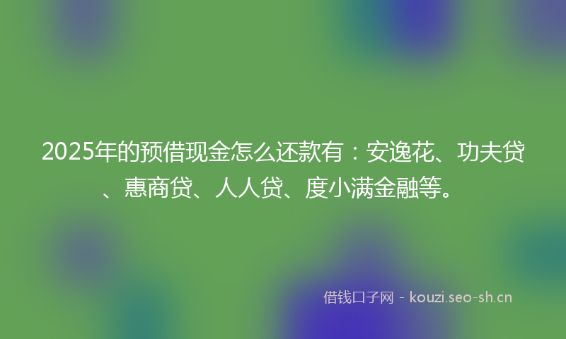 2025年的预借现金怎么还款有:安逸花、功夫贷、惠商贷、人人贷、度小满金融等。