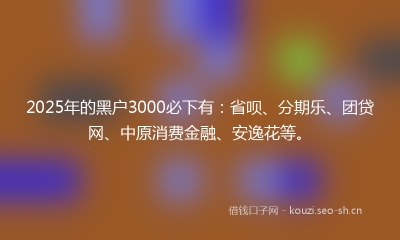 2025年的黑户3000必下有:省呗、分期乐、团贷网、中原消费金融、安逸花等。
