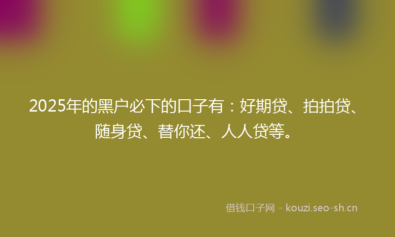 2025年的黑户必下的口子有：好期贷、拍拍贷、随身贷、替你还、人人贷等。