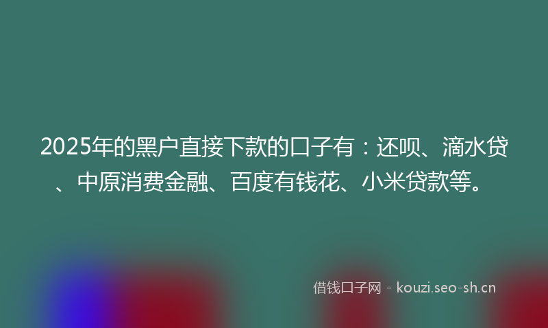 2025年的黑户直接下款的口子有:还呗、滴水贷、中原消费金融、百度有钱花、小米贷款等。