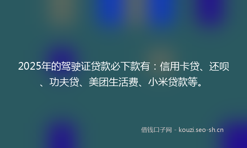 2025年的驾驶证贷款必下款有：信用卡贷、还呗、功夫贷、美团生活费、小米贷款等。
