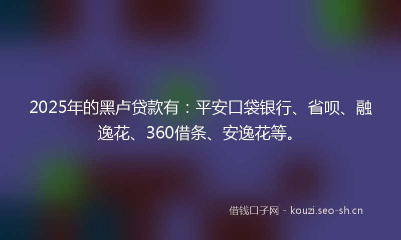 2025年的黑卢贷款有：平安口袋银行、省呗、融逸花、360借条、安逸花等。