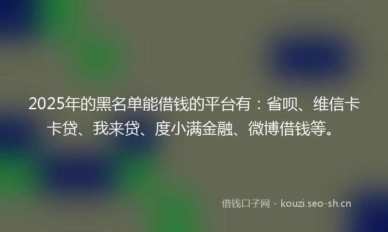 2025年的黑名单能借钱的平台有:省呗、维信卡卡贷、我来贷、度小满金融、微博借钱等。