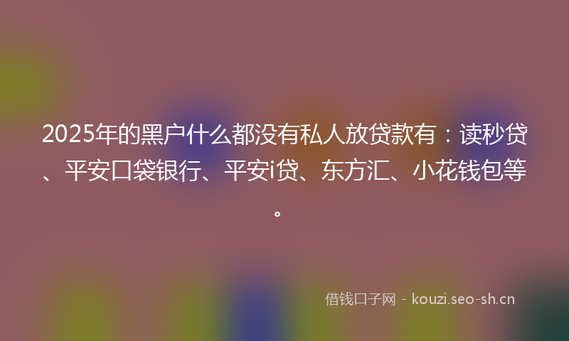 2025年的黑户什么都没有私人放贷款有：读秒贷、平安口袋银行、平安i贷、东方汇、小花钱包等。