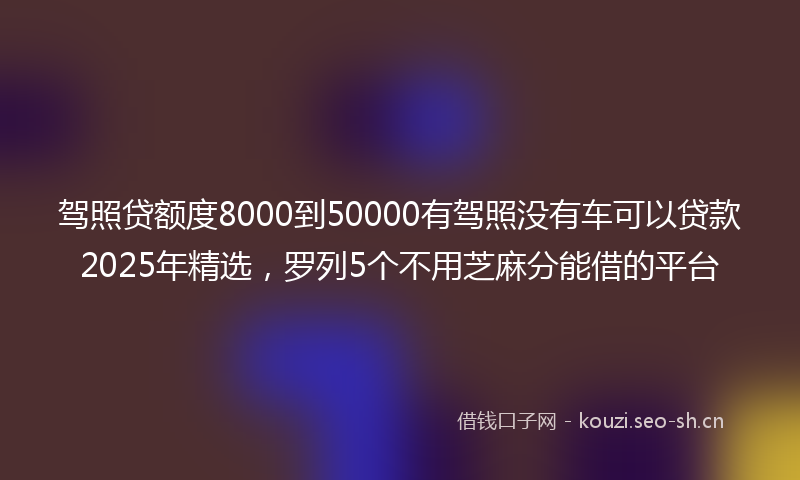 驾照贷额度8000到50000有驾照没有车可以贷款2025年精选，罗列5个不用芝麻分能借的平台