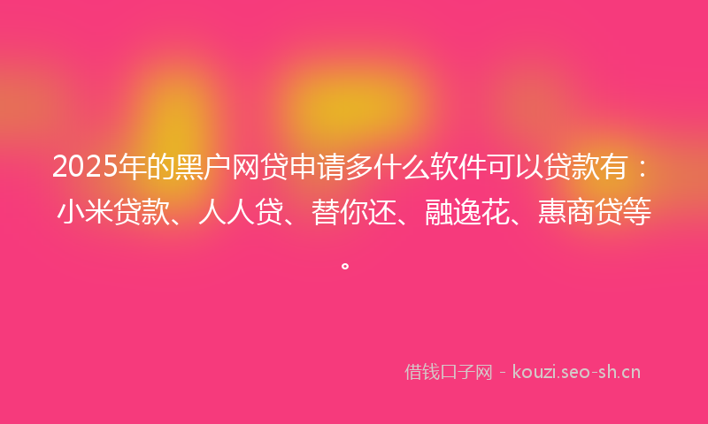 2025年的黑户网贷申请多什么软件可以贷款有：小米贷款、人人贷、替你还、融逸花、惠商贷等。