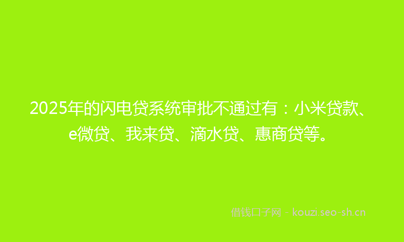2025年的闪电贷系统审批不通过有：小米贷款、e微贷、我来贷、滴水贷、惠商贷等。