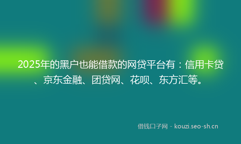 2025年的黑户也能借款的网贷平台有：信用卡贷、京东金融、团贷网、花呗、东方汇等。