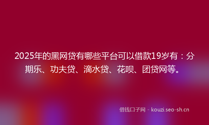 2025年的黑网贷有哪些平台可以借款19岁有：分期乐、功夫贷、滴水贷、花呗、团贷网等。