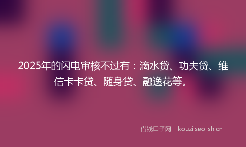 2025年的闪电审核不过有：滴水贷、功夫贷、维信卡卡贷、随身贷、融逸花等。