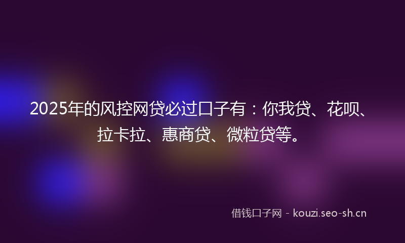 2025年的风控网贷必过口子有：你我贷、花呗、拉卡拉、惠商贷、微粒贷等。