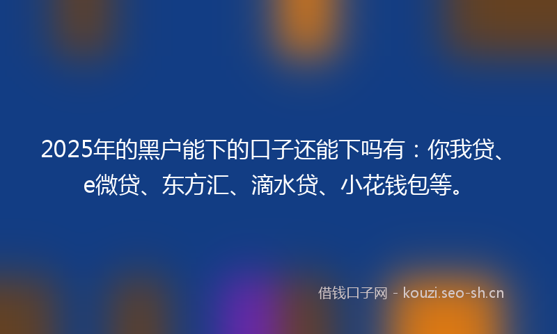 2025年的黑户能下的口子还能下吗有：你我贷、e微贷、东方汇、滴水贷、小花钱包等。