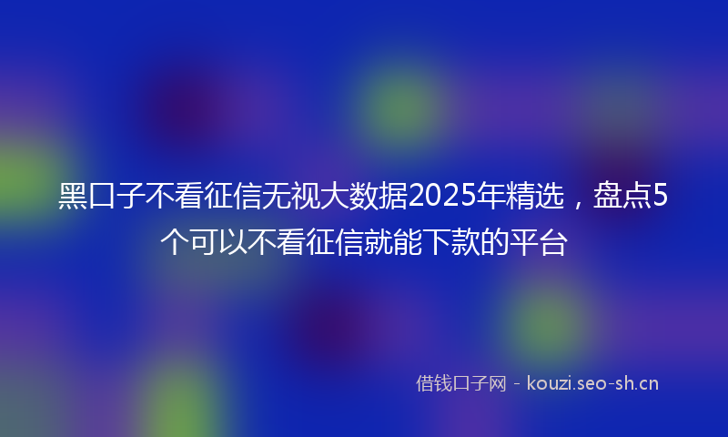 黑口子不看征信无视大数据2025年精选，盘点5个可以不看征信就能下款的平台