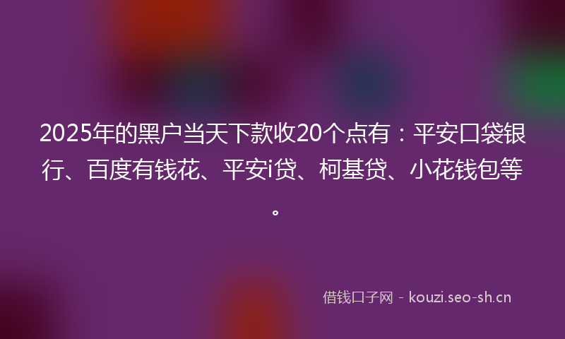 2025年的黑户当天下款收20个点有：平安口袋银行、百度有钱花、平安i贷、柯基贷、小花钱包等。